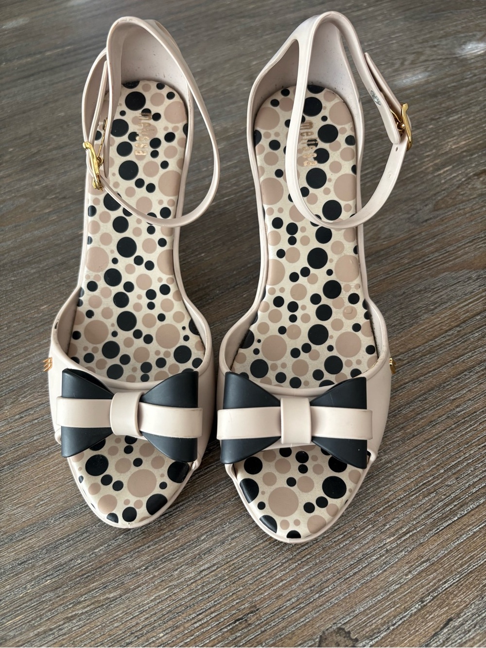 Melissa Beige and Black Bow Wedge Sandals